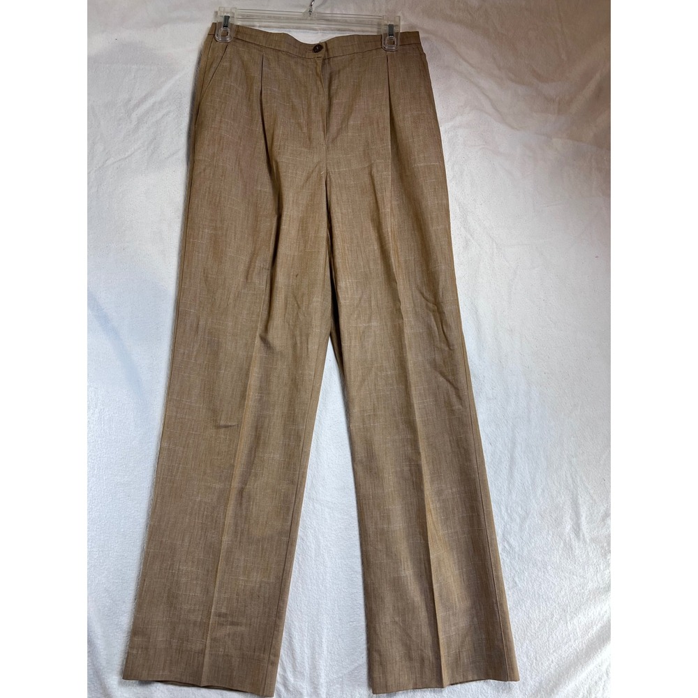Liz Claiborne Lizsport Petite Kylie Tan Brown Pleated Straight Leg Pants 8P
